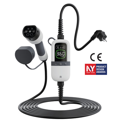 RHEIDON TECH Tragbares 3.6kW EV Ladegerät Typ 2, 7.5m Kabel, IP65, Schuko-Stecker